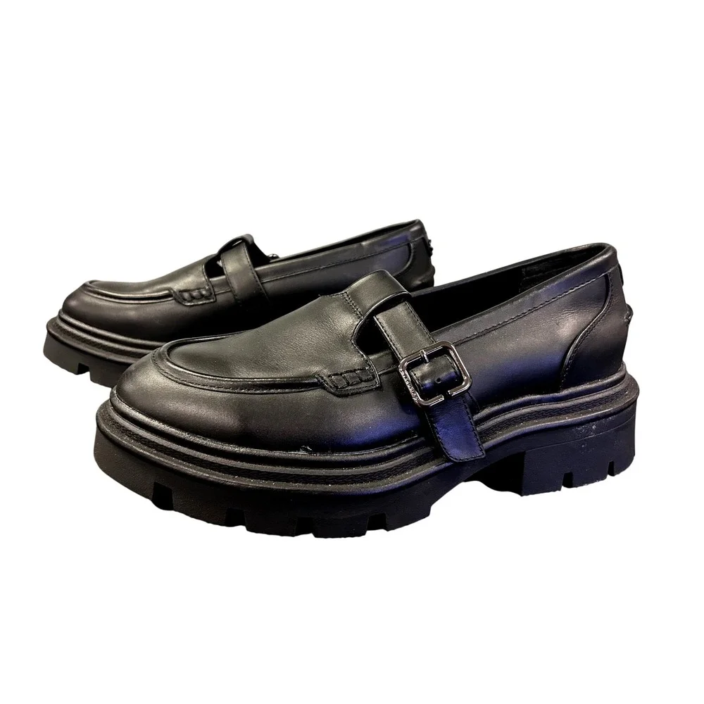 Circus NY by Sam Edelman Ivy Black T-Strap Lug Sole Loafers Womens 10 Platform